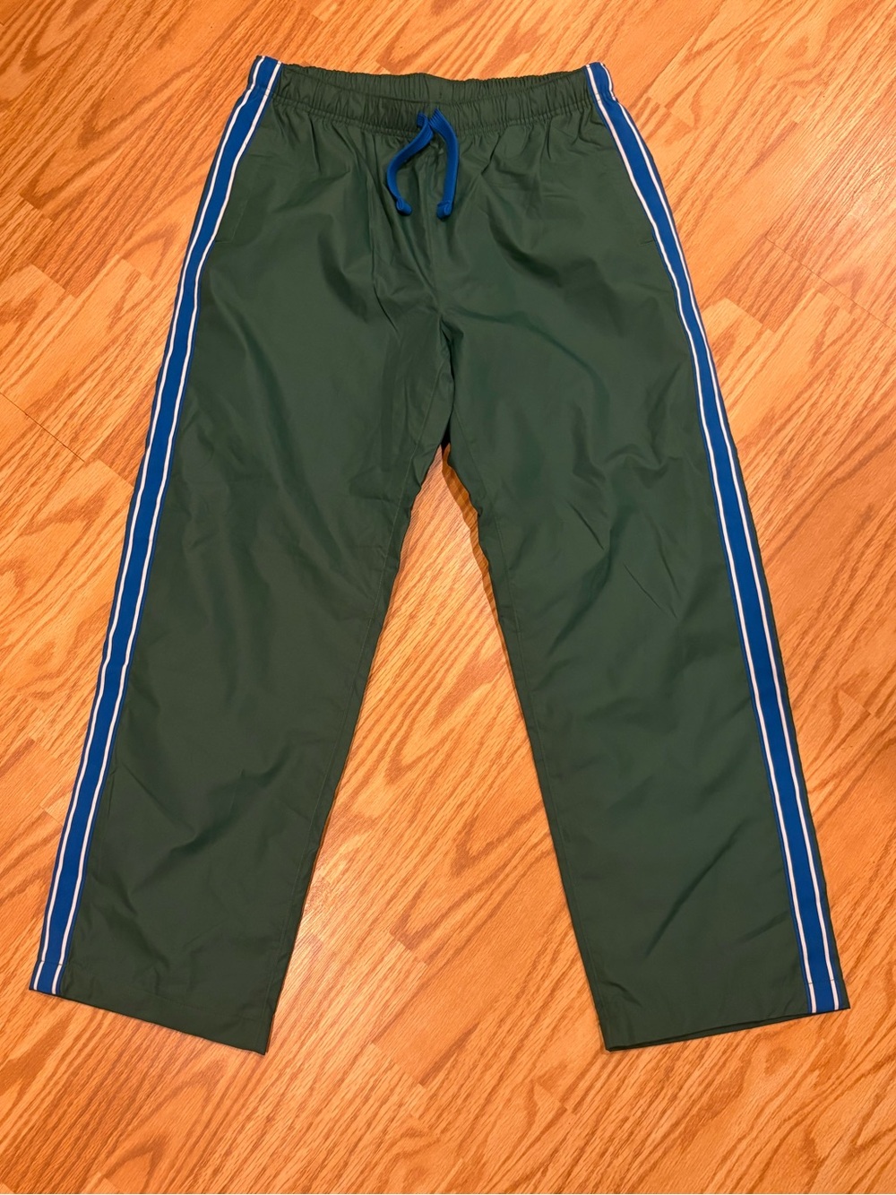 Lands' End Green Jogger Sweatpants with Blue Side Stripes-NWOT